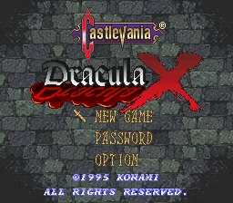 Castlevania - Dracula X: tela de título
